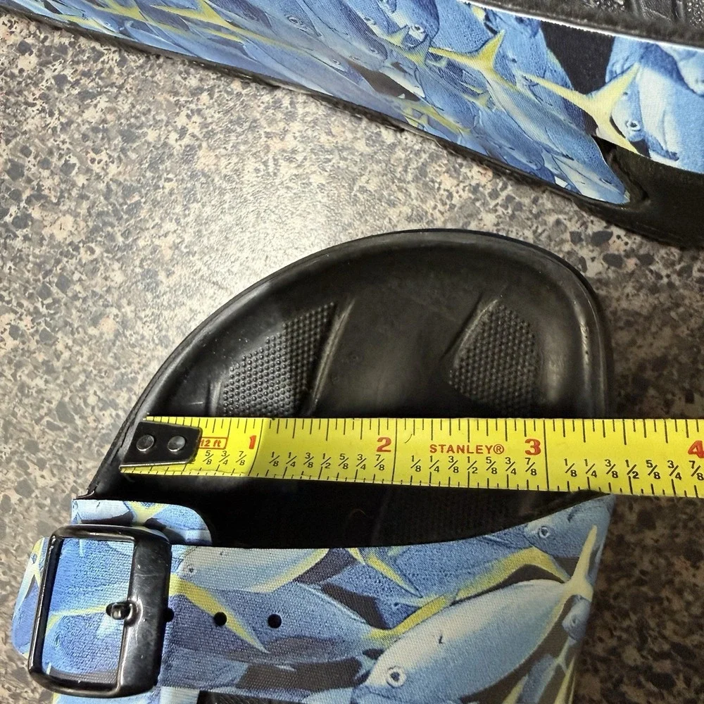 Birki's Birkenstock Sandals 34 Blue Fish Print EVA Double Strap Haiti Kids 3-3.5